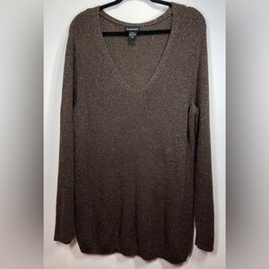 LANE BRYANT‎ Brown & Gold Metallic V Neck Long Sleeve Knit Sweater Size 22/24
